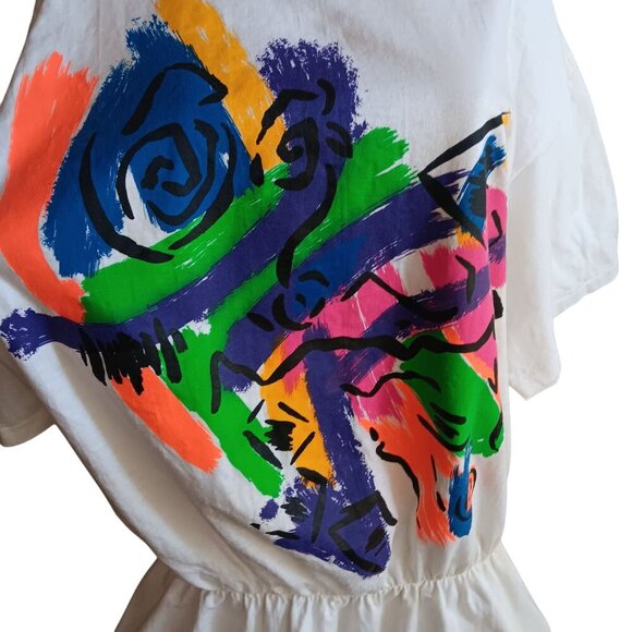 Vtg Single Stitch 80's OSFA T-shirt Robby Len Swim Top Abstract Graphic USA - Picture 2 of 11